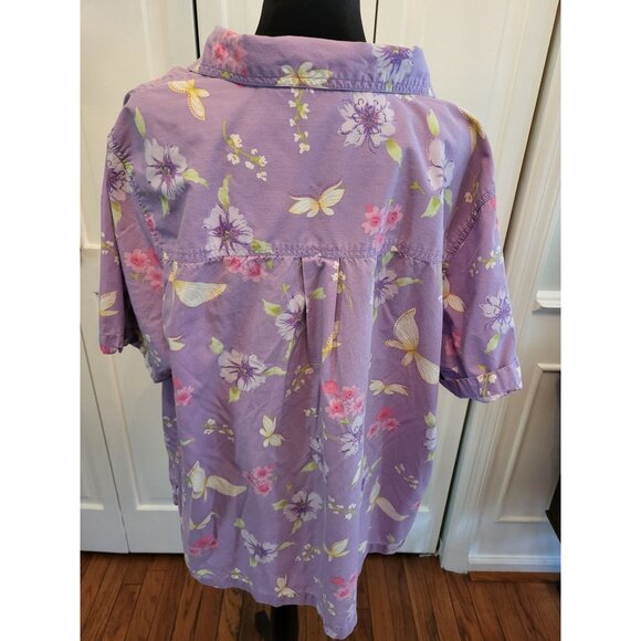 Vintage 90's/Y2k Purple Floral/Butterfly Print Button Up  22/24 Cottage Fairy - Picture 2 of 7